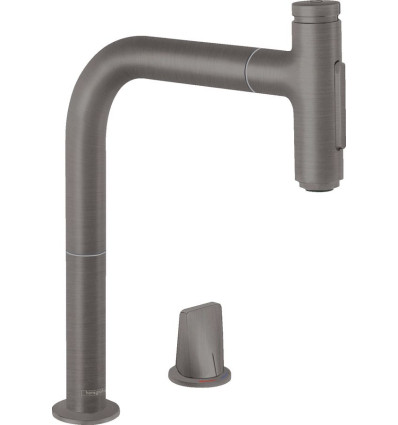 Bateria kuchenna z wyciąganą wylewką Czarny chrom Metris Select M71 Hansgrohe (73818340)