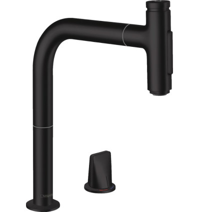 Bateria kuchenna z wyciąganą wylewką Czarny mat Metris Select M71 Hansgrohe (73818670)