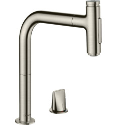 Bateria kuchenna z wyciąganą wylewką Stal Metris Select M71 Hansgrohe (73818800)