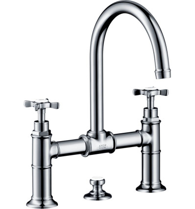 2-uchwytowa bateria umywalkowa 220 z uchwytami krzyżowymi i kompletem odpływowym z cięgłem Chrom AXOR Montreux Axor (16510000)