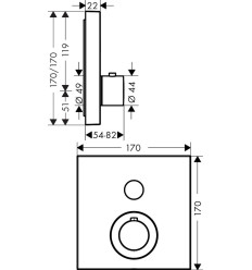 Bateria termostatyczna do 1 odbiornika, kwadratowa, podtynkowa Złoty Optyczny Polerowany AXOR ShowerSelect Axor (36714990)
