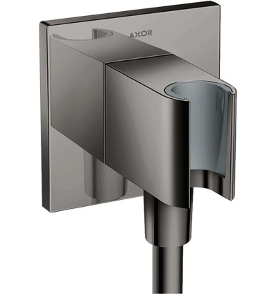 Przyłącze węża prysznicowego z uchwytem, kwadratowe Czarny Chrom Polerowany AXOR ShowerSolutions Axor (36734330)