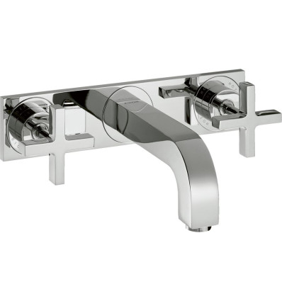 3-otworowa bateria umywalkowa z uchwytami krzyżowymi, płytką i wylewką 166 mm, ścienna, AXOR Citterio Axor (39314000)