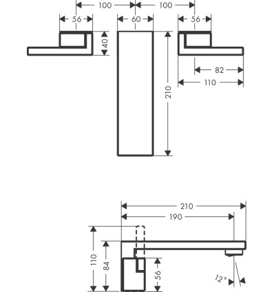 3-otworowa bateria umywalkowa z wylewką 190 mm i kompletem odpływowym Push-Open, ścienna, podtynkowa, AXOR Edge Axor (46061300)