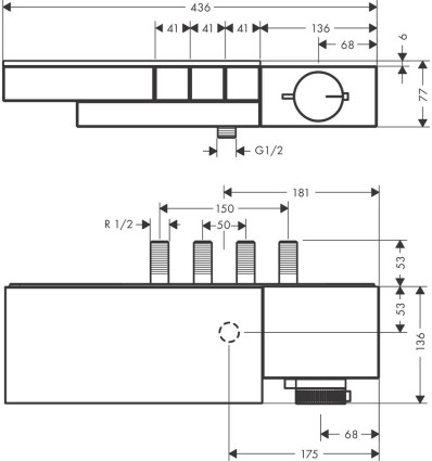 Bateria termostatyczna do 3 odbiorników, natynkowo/podtynkowa, szlif diamentowy Czarny Chrom AXOR Edge Axor (46141330)
