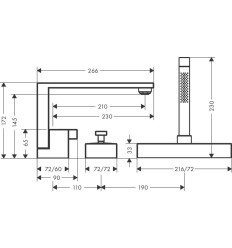 3-otworowa jednouchwytowa bateria na brzeg wanny, sBox, szlif diamentowy Czarny Chrom Polerowany AXOR Edge Axor (46431330)