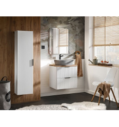Zestaw meblowy 60cm z blatem, umywalką nablatową Anna, szafką wysoką i lustrem Adel White Comad (SET -ADW B 60 CM UN ANNA MH1)