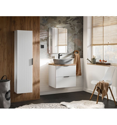Zestaw meblowy 60cm z blatem, umywalką nablatową Anna, szafką wysoką i lustrem Adel White Comad (SET -ADW B 60 CM UN ANNA MH1)