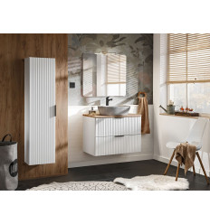 Zestaw meblowy 80cm z blatem, umywalką nablatową Anna, szafką wysoką i lustrem Adel White Comad (SET -ADW B 80 CM ANNA 2)