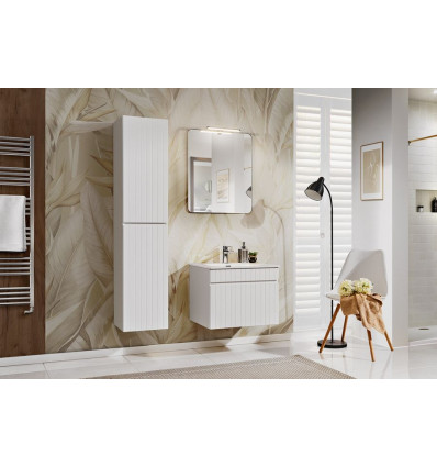 Zestaw meblowy 60cm szafka z umywalką, szafką wysoką i lustrem Iconic White Comad (SET ICW-SKY 60 CM A01)