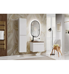 Zestaw meblowy 60cm z blatem, umywalką nablatową Wiki, szafką wysoką i lustrem led Iconic White Comad (SET ICW-B 60 CM WIKI A03)