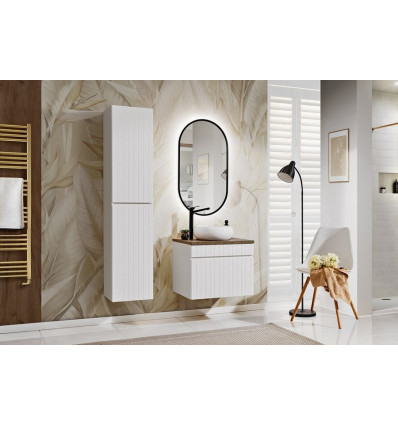 Zestaw meblowy 60cm z blatem, umywalką nablatową Wiki, szafką wysoką i lustrem led Iconic White Comad (SET ICW-B 60 CM WIKI A03)