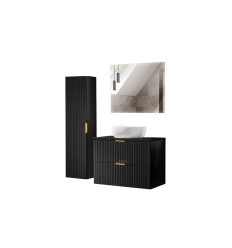 Zestaw meblowy 80cm z umywalką nablatową, szafką wysoką i lustrem Adel Black Comad (SET -ADB B 80 CM SMILE 40 3)