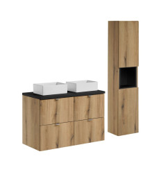 Zestaw meblowy 100cm z blatem, umywalką nablatową Gaja i szafką wysoką Nova Oak Comad (SET-NOA B BLACK 100CM S UN GAJA SW HC)
