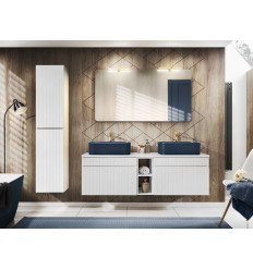 Zestaw meblowy 140cm z blatem, 2 umywalkami Kama, szafką wysoką i lustrem Iconic White Comad (SET ICW-B 140 CM KAMA A05)