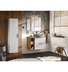 Zestaw mebli 80cm z blatem umywalką szafką wysoką lustrem z oświetleniem Adel White Comad (SET -ADW B 80 CM ANNA 3 81-01 WOTAN)