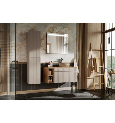 Zestaw 100cm z blatem umywalką słupkiem i lustrem Iconic Cashmere Comad (SET - ICC B 100 CM WIKI-MC 4 81-01 COAST EVOKE OAK)