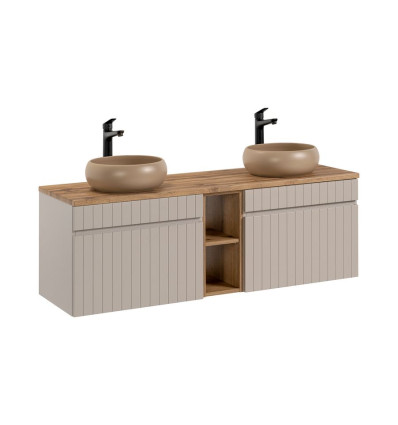 Zestaw meblowy 140cm z blatem i 2 umywalkami Iconic Cashmere Comad (SET - ICC B 140 CM WIKI-MC 81-01 COAST EVOKE OAK)