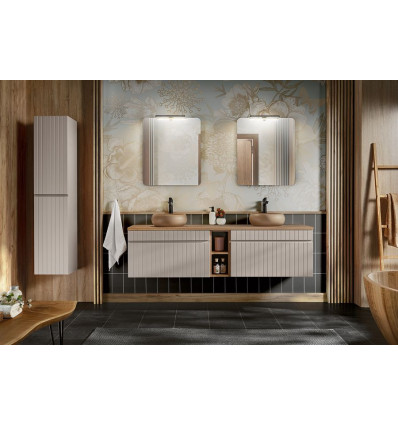 Zestaw 180 cm blat 2 umywalki słupek 2 lustra Iconic Cashmere Comad (SET - ICC B 180 CM WIKI-MC 6 81-01 COAST EVOKE OAK)