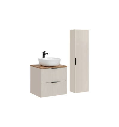 Zestaw meblowy 60 cm z blatem umywalką Smile i szafką wysoką Adel Cashmere Comad (SET-ADC B WOTAN 60CM SMILE 40 HIGH CABINET)