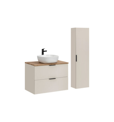 Zestaw meblowy 80cm z blatem umywalką nablatową i szafką wysoką Adel Cashmere Comad (SET-ADC B WOTAN 80CM SMILE 40 HIGH CABINET)