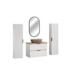 Zestaw meblowy 80cm z blatem, umywalką nablatową Anna, szafką wysoką i Adel White Comad (SET-ADW B NAT WOTAN 80CM UN ANNA HC)