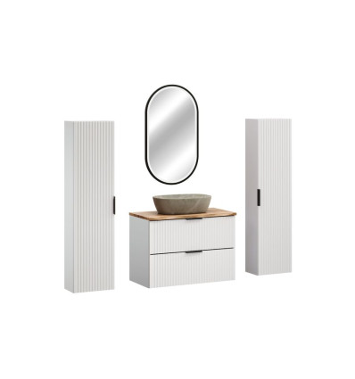 Zestaw meblowy 80cm z blatem, umywalką nablatową Anna, szafką wysoką i Adel White Comad (SET-ADW B NAT WOTAN 80CM UN ANNA HC)