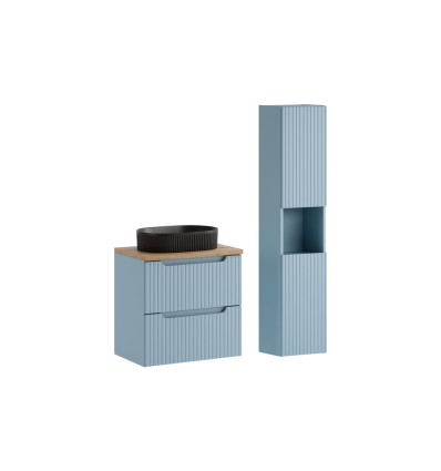 Zestaw meblowy 60cm z blatem, umywalką nablatową Beyond i szafką wysoką Nova Denim Comad (SET-NOD B OAK 60CM S UN BEYOND HC)