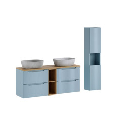 Zestaw meblowy 140cm z blatem, umywalką nablatową Anna i szafką wysoką Nova Denim Comad (SET-NOD B OAK 140CM S UN ANNA HC)