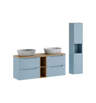 Zestaw meblowy 140cm z blatem, umywalką nablatową Anna i szafką wysoką Nova Denim Comad (SET-NOD B OAK 140CM S UN ANNA HC)