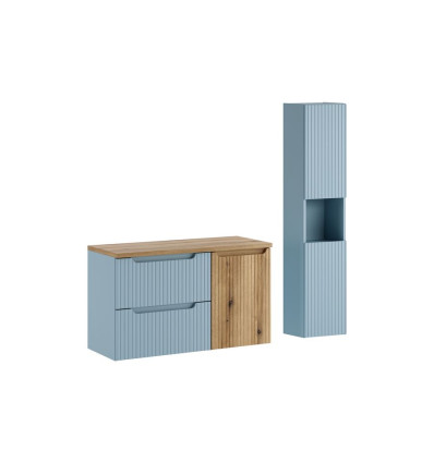 Zestaw meblowy 100cm z blatem, szafką z koszem na praniem i szafką wysoką Nova Denim Comad (SET-NOD B OAK 100CM S LB HC)