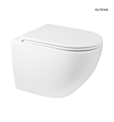 Zestaw OneForm Stille PureRim miska WC wisząca z deską wolnoopadającą biały połysk Hamnes Oltens (42049000)