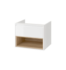 Tuto szafka wisząca 60 cm podumywalkowa 1 szuflada, biały połysk/dąb Excellent (MLEX.0101.600.WHBL)