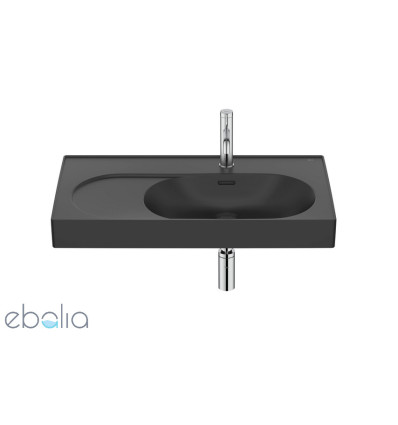 Umywalka ścienna/meblowa prawa 80x46 Fineceramic® czarny mat Meridian Roca (A327744080)